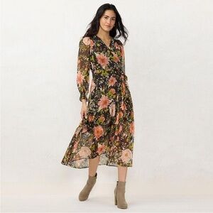 LC Lauren Conrad Chiffon Faux Wrap Dress